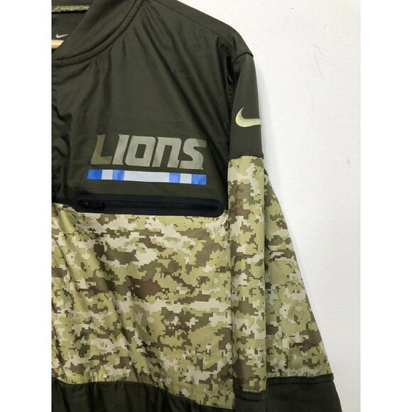 NFL Nike Shield Lions Army Camo Jacket Men's M USA Green Wind Breaker Patches - Picture 2 of 6